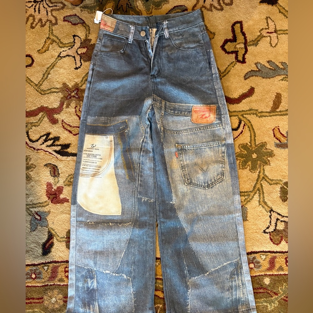 Vintage Style Distressed Blue Jeans